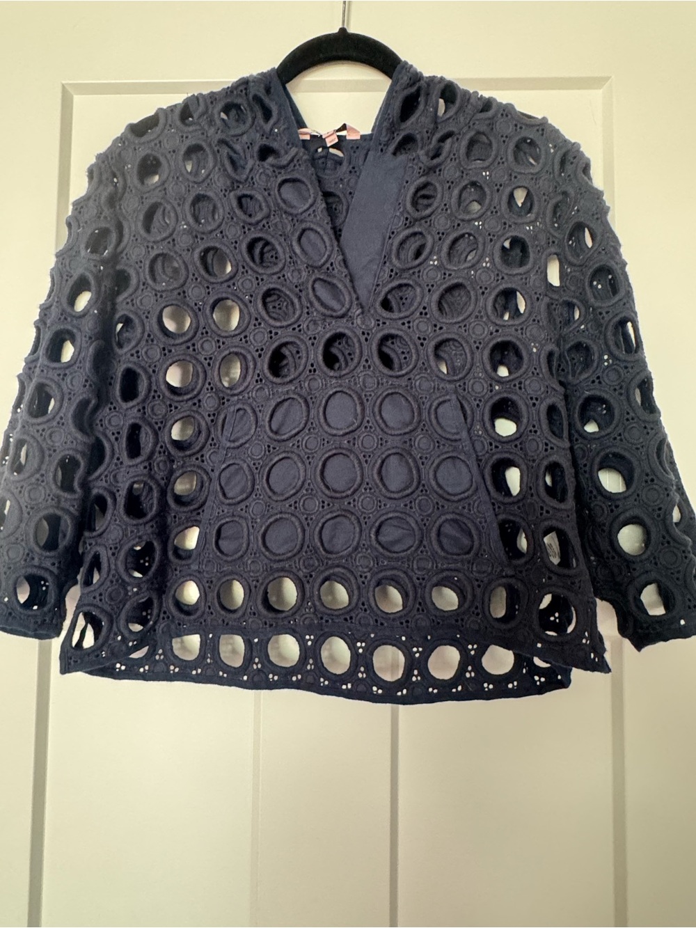 Juicy Couture hooded top in a dark navy/charcoal color featuring an allover over